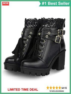 Women's PU Leather Lace Up Chunky Platform Ankle Boots Gothic High Heel